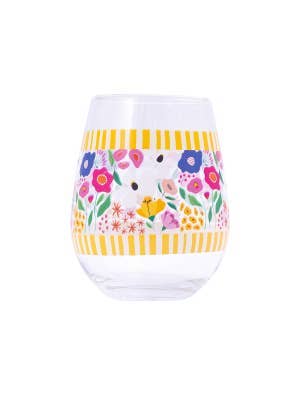 Billie Yellow Stripe Stemless Wine Glass