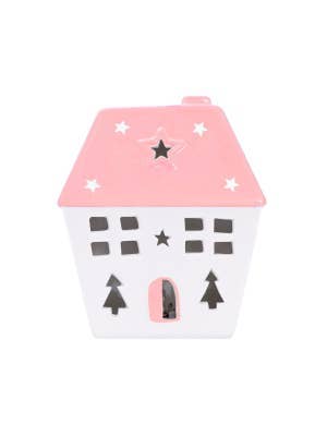 Christmas Pink Light Up Ceramic House