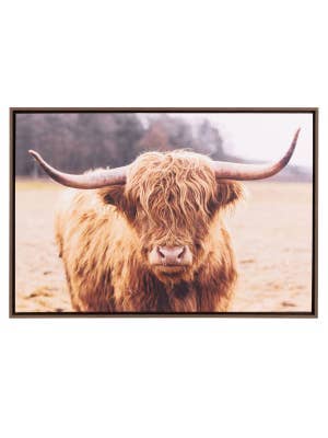 Rustic Meadow Highland Cow Framed Canvas 94x64 