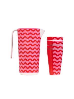 Summer Waves Bamboo Melamine Cup & Jug Set