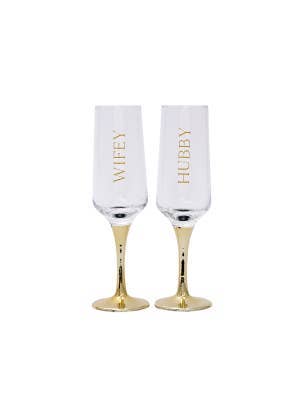 Wedding Wifey Hubby Champagne Flutes Set Of 2