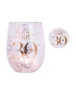 Celebration 30th Glitter Stemless Glass & Badge Set